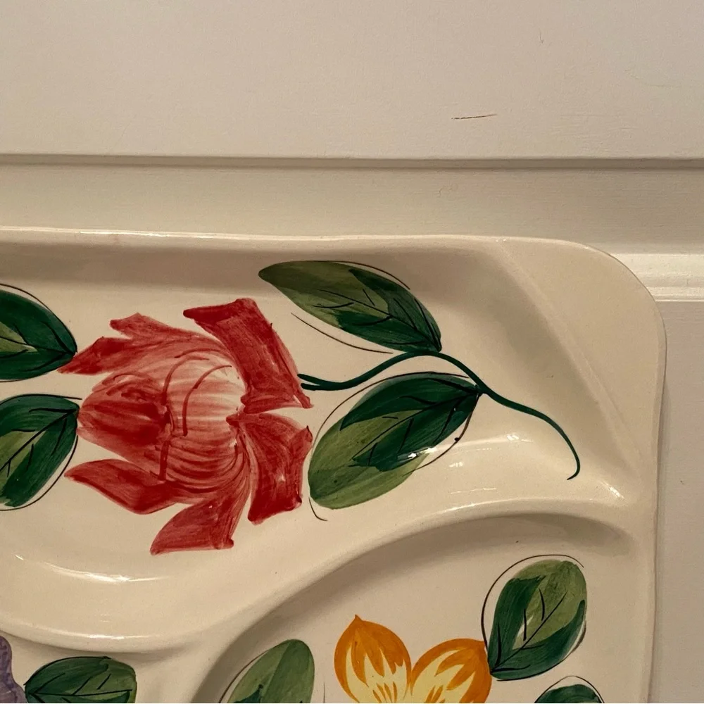 ITALY TRAY PARTY PLATTER VINTAGE HAND PAINTED CERAMIC WHITE FLORAL RECTANGLE